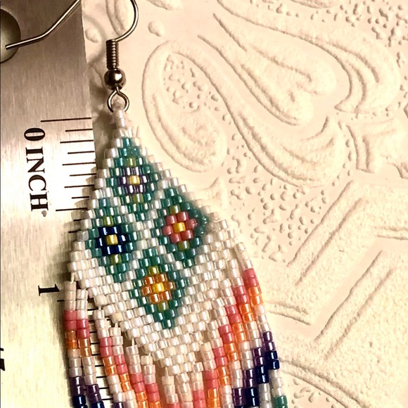 Hand made  beaded tribal fringe earring’s nickel free - Picture 6 of 6